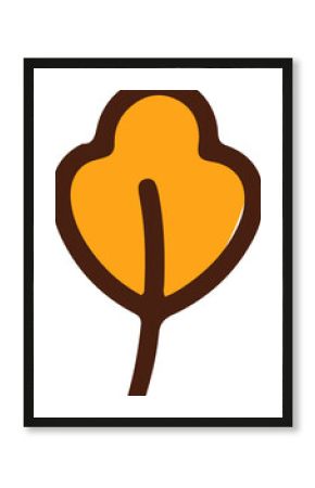 Flat design orange leaf icon is floating on transparent background with dark brown outline and vein
