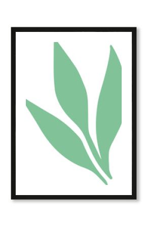 Minimalist stylized green leaf sprig is floating on transparent background in flat design style