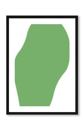 Abstract green leaf-like shape with smooth curves is floating on transparent canvas in flat design