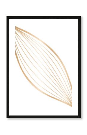 Abstract metallic leaf is floating on clear background in vector, forming curved gold line illusion