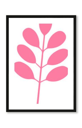 Pink abstract branch is showing minimalist leaf motif in flat design, transparent background