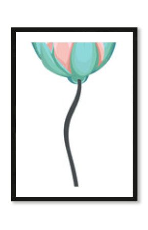 Flat bud is floating on transparent background, pale-pink petals  and  mint-green sepals, copy space