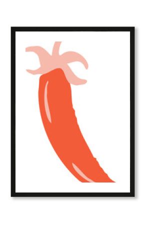 Flat design showing stylized red chili pepper with light pink leaf crown on transparent background