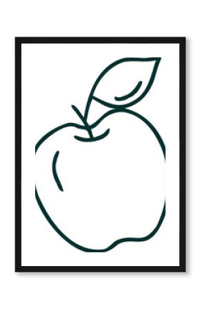 Stylized apple line-drawn illustration is showing bold line art on transparent background with leaf