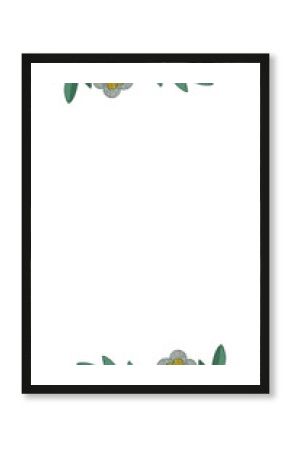 Showing floral border in flat style on transparent canvas, featuring white flowers and green leaves