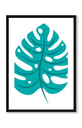 Stylized Monstera leaf illustration is floating on transparent background in flat vector design