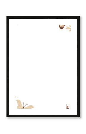 Ornate corners are forming flat border on clear background with butterfly, leaf motifs, copy space