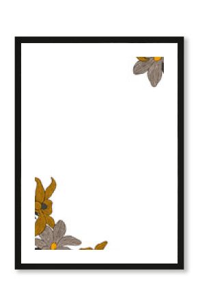 Daisy-and-leaf corner ornament showing in flat design with transparent background, copy space