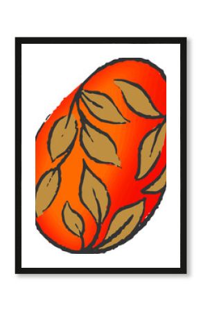 Showing abstract orange-red oval outlined with brown leaf vines, transparent background, copy space