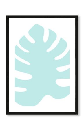 Displaying Monstera leaf in vector art showing pale turquoise lobed edges on transparent background