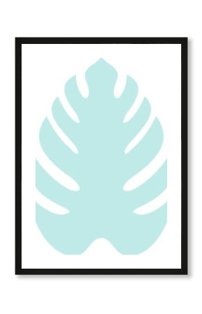 Monstera leaf is being shown in flat design with turquoise color and transparent background
