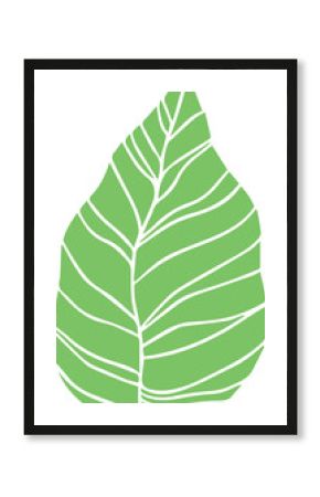 Stylized green leaf graphic is floating on transparent background, featuring curved vein pattern