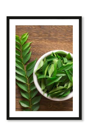 close up of fresh indian curry leaves