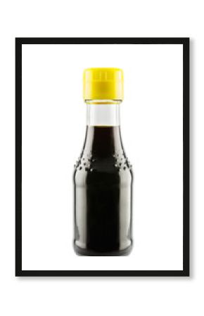 Soy sauce in glass bottle isolated on white background