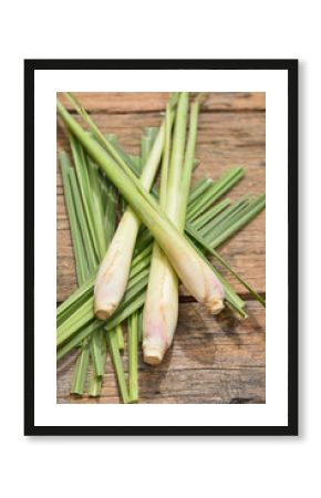 Lemon grass leaf on wooden table