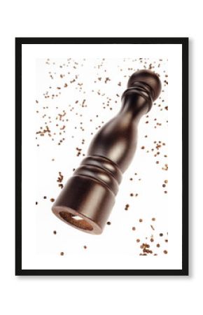 pepper mill and peppercorns, isolated on white
