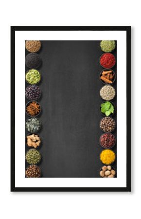 seasoning on a black table with empty space