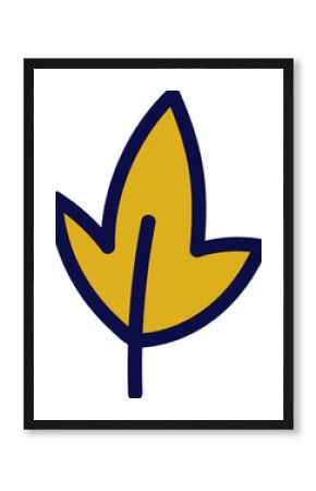 Flat graphic showing tri-lobed leaf with stem, navy outline, golden fill on transparent background