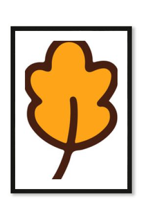 Flat yellow-orange leaf icon is floating on transparent background, showing brown outline and vein