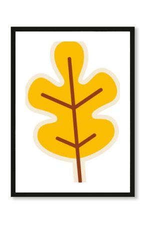 Displaying flat yellow oak-like leaf with brown veins and cream outline on transparent background