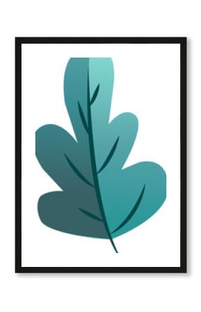 Stylized leaf is showing flat design with gradient teal, lobed edges, vein, transparent background