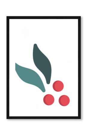 Flat holly motif is shining on transparent canvas with green leaves, red berries and white sparkles