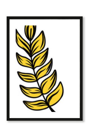 Stylized yellow leaf branch is floating on transparent background in flat design with black stem