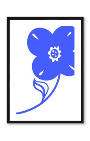 Blue five-petal flower is showing central disc and leaf in vector art, transparent background