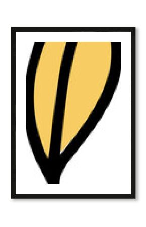 Stylized yellow leaf is floating on transparent backdrop, with central black vein and thick border