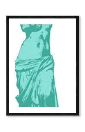 Flat design mint-green silhouette of classical statue is standing upright on transparent backdrop