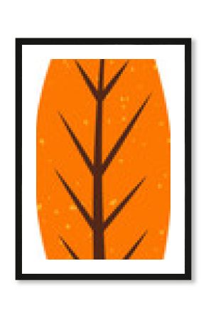 Stylized orange leaf is showing brown veins and yellow dots in vector art, transparent background