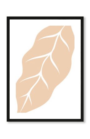 Beige flat design leaf is showing smooth flowing curves and white veins on transparent background