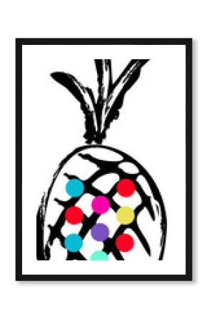 Displaying stylized pineapple shape with black strokes and vibrant dots on transparent background