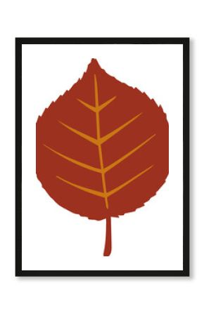 Stylized deep red leaf is being shown on transparent background, with orange vein detail
