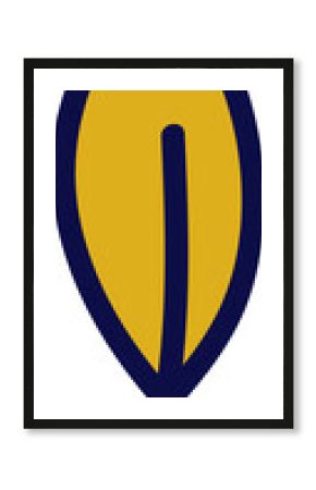 Flat design leaf icon is floating on transparent background with mustard fill and navy outline