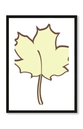 Stylized maple leaf is floating in flat vector, yellow fill, brown border on transparent background