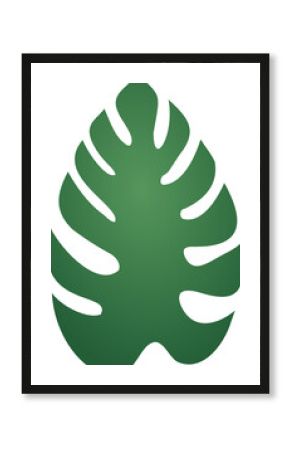 Stylized green monstera-like leaf is floating on transparent background, flat design