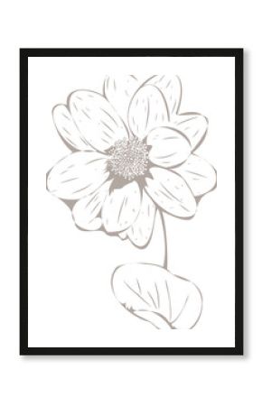 Line-art flower featuring petals at dotted core on curved stem with leaf, transparent background