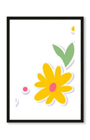 Flat design showing yellow flower with green leaf  and  circles on transparent background, copy spac