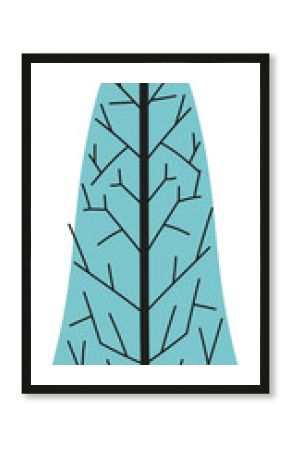 Flat vector leaf is showing turquoise blade with black branching veins on transparent background