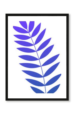 Stylized pinnate leaf is showing blue-purple leaflets in flat vector, on transparent background