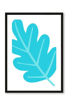 Abstract turquoise oak leaf shape is floating on transparent background in flat design