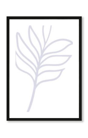 Minimalist vector art is showing stylized plant branch with leaf outlines on transparent background