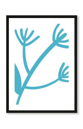 Teal botanical icon is showing flat design on transparent canvas with stem, leaf and bud clusters