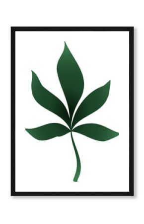 Stylized green palmate leaf is floating on transparent background, featuring smooth gradient design