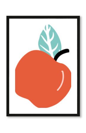 Displaying vector orange-red fruit with black stem, turquoise leaf, shine on transparent backdrop