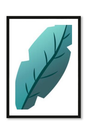 Vector leaf is floating on transparent background with vein branches in teal turquoise gradient