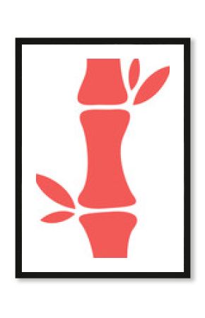 Flat design red bamboo stalk is showing three segments with leaf clusters on transparent background