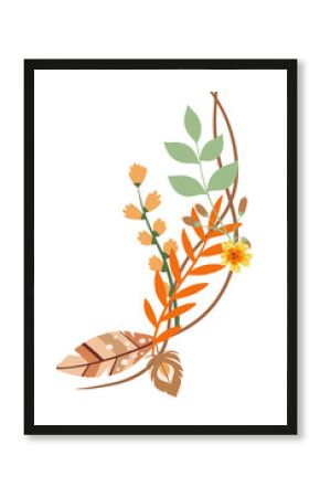 Showing flat vine arc entwining leaves, spotted tan leaf, speckled yellow flower on transparent bg