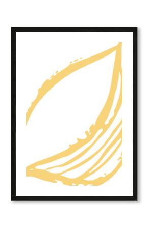 Featuring flat golden abstract leaf with curved outlines and inner lines on transparent background